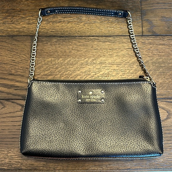 NWOT Kate Spade Black Leather Zip Chain Baguette Bag - Picture 1 of 11